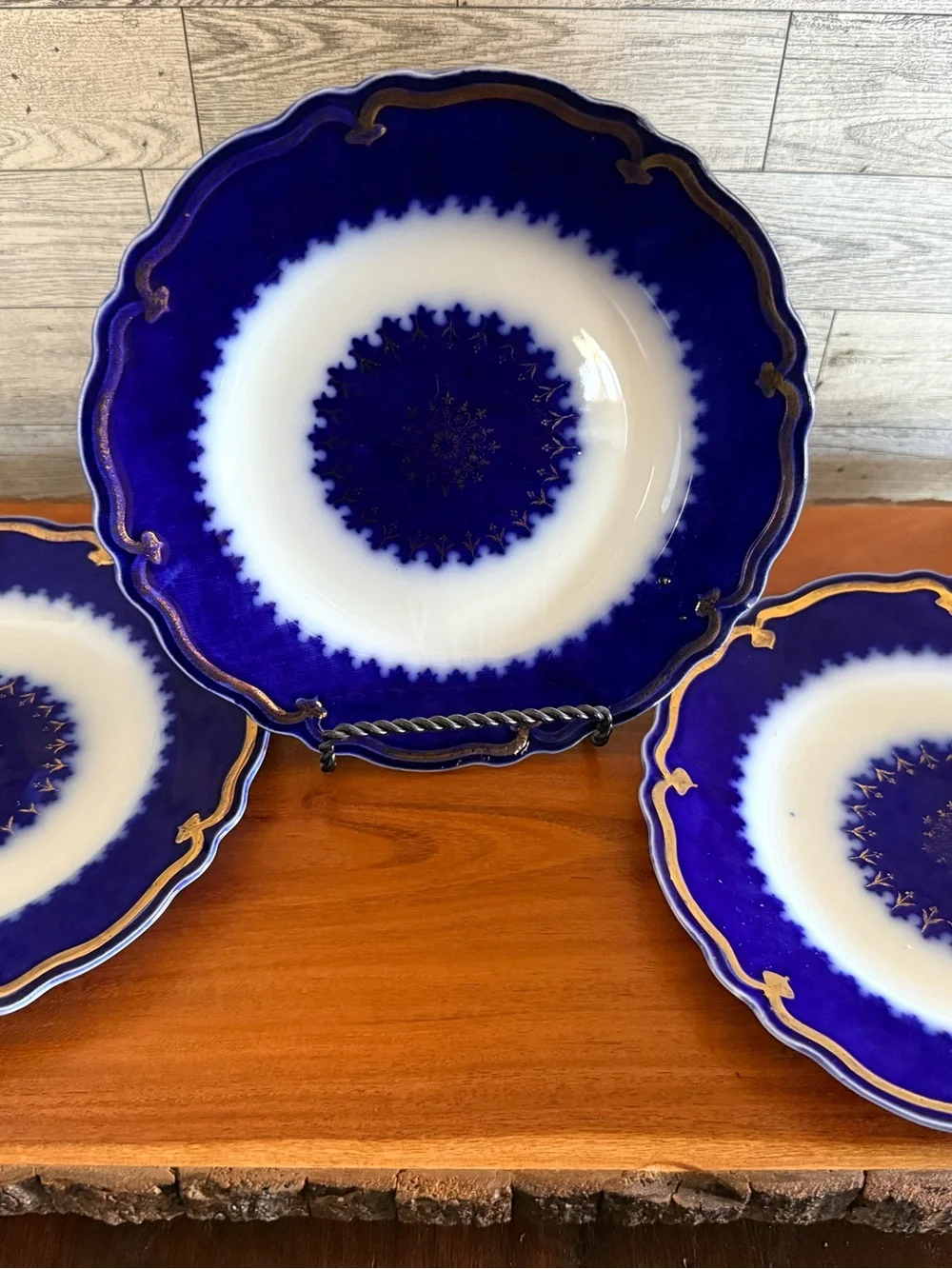 Vintage W H Grindley & Co Marquis Blue And Gold Plate, England set of 3